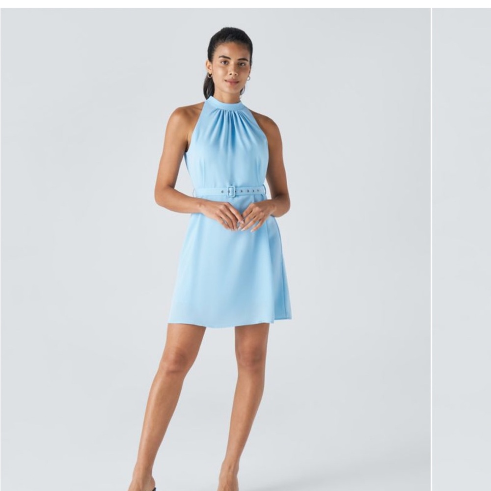 HALARA Light Blue Halter Mini Dress with Belt